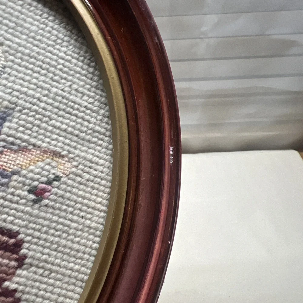 Vintage Cross Stitch Victorian Woman Oval Frame